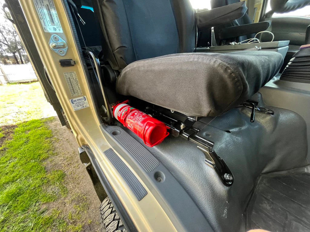 Isuzu NPS with Stratos Seats Fire Extinguisher Bracket