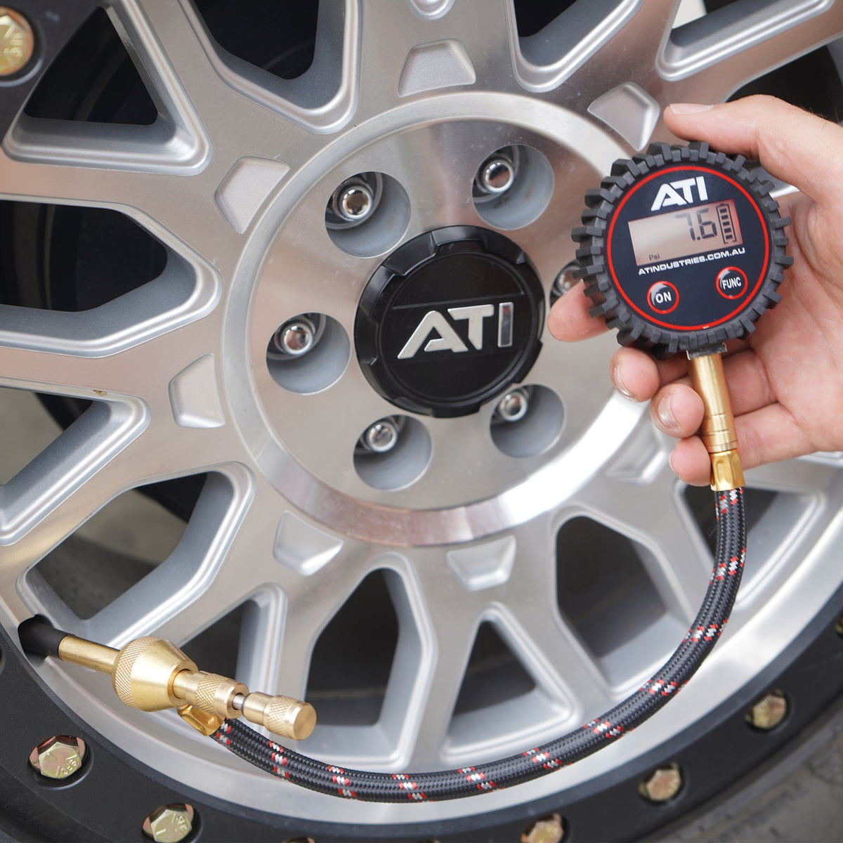 ATI digital tyre deflator fitted to a tyre valve