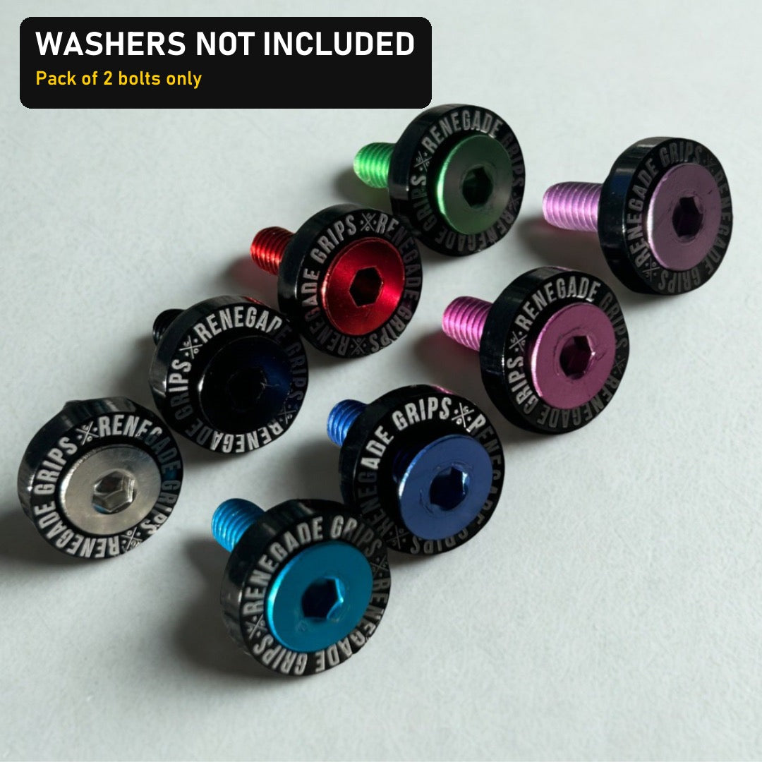 Renegade Grips coloured M6 bolts - washers not included, pack of 2 bolts only