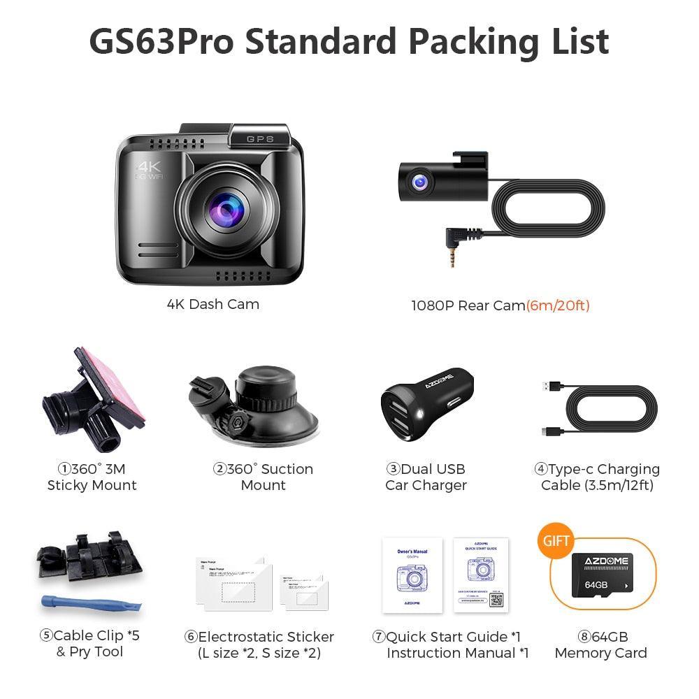 Wifi Gps Azdome Dash Cam Gs Pro AZDOME GS63Pro 4K Dash Cam